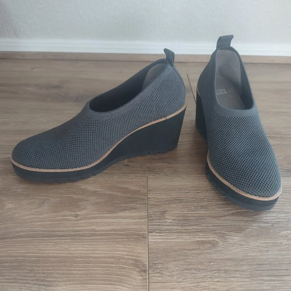 Eileen Fisher Dark Gray Knit Slip-On Flats